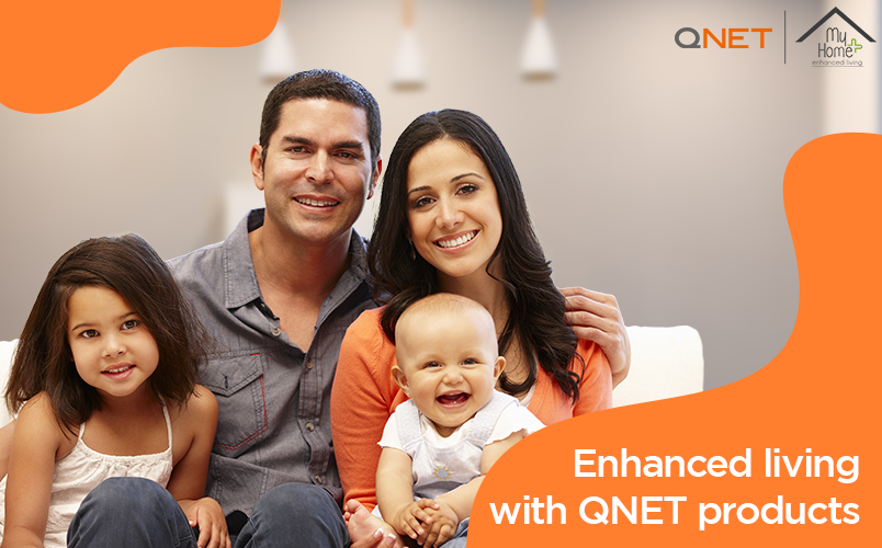 A happy family experiencing enhanced living with QNET products online