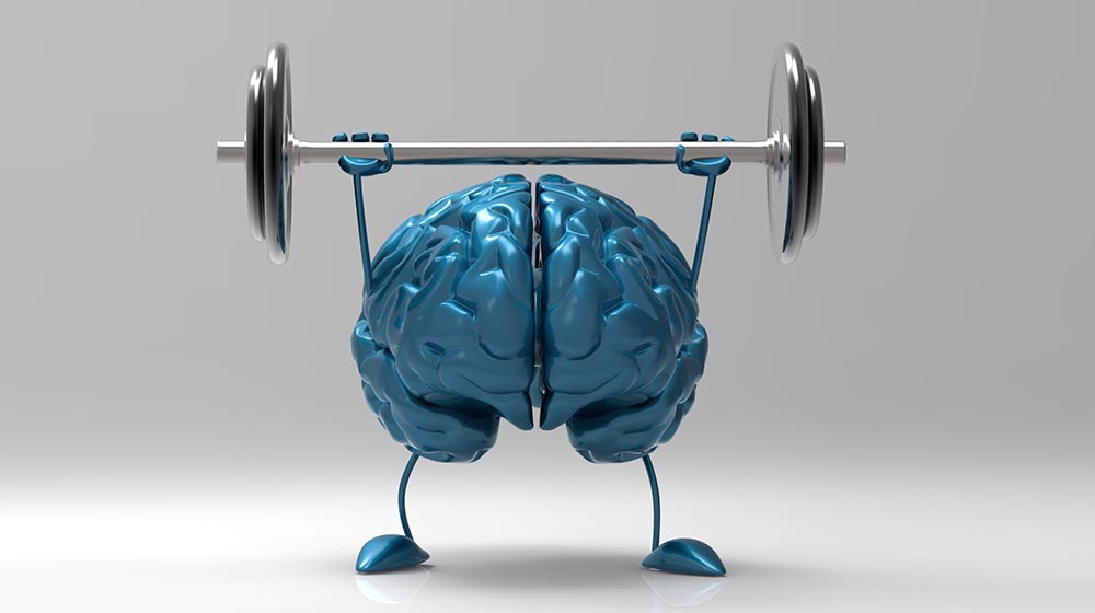 a graphic image of a brain weightlifting 